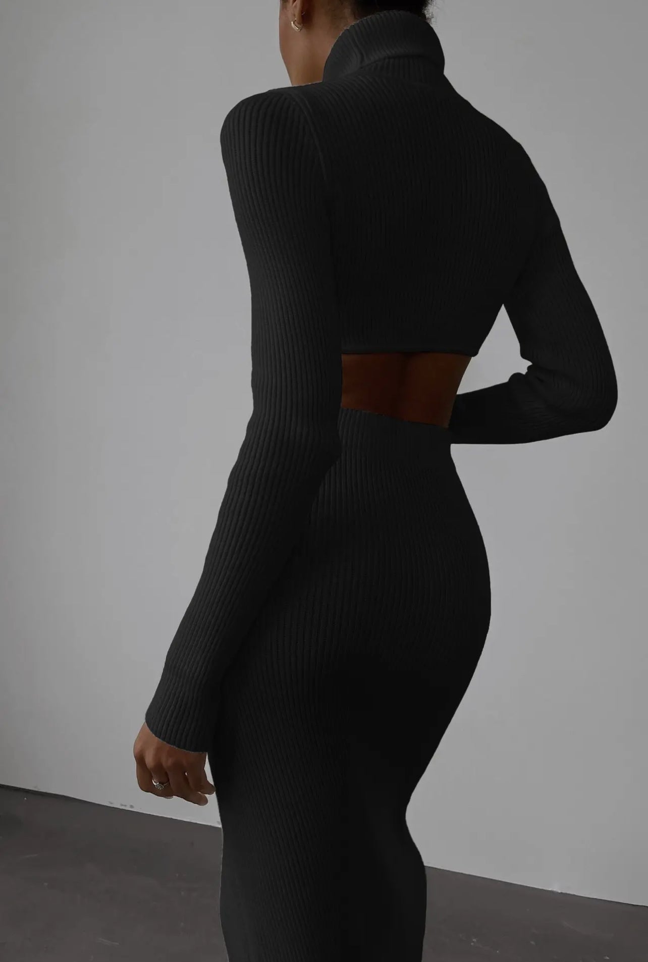 High Collar Top- High Waist Skirt Set
