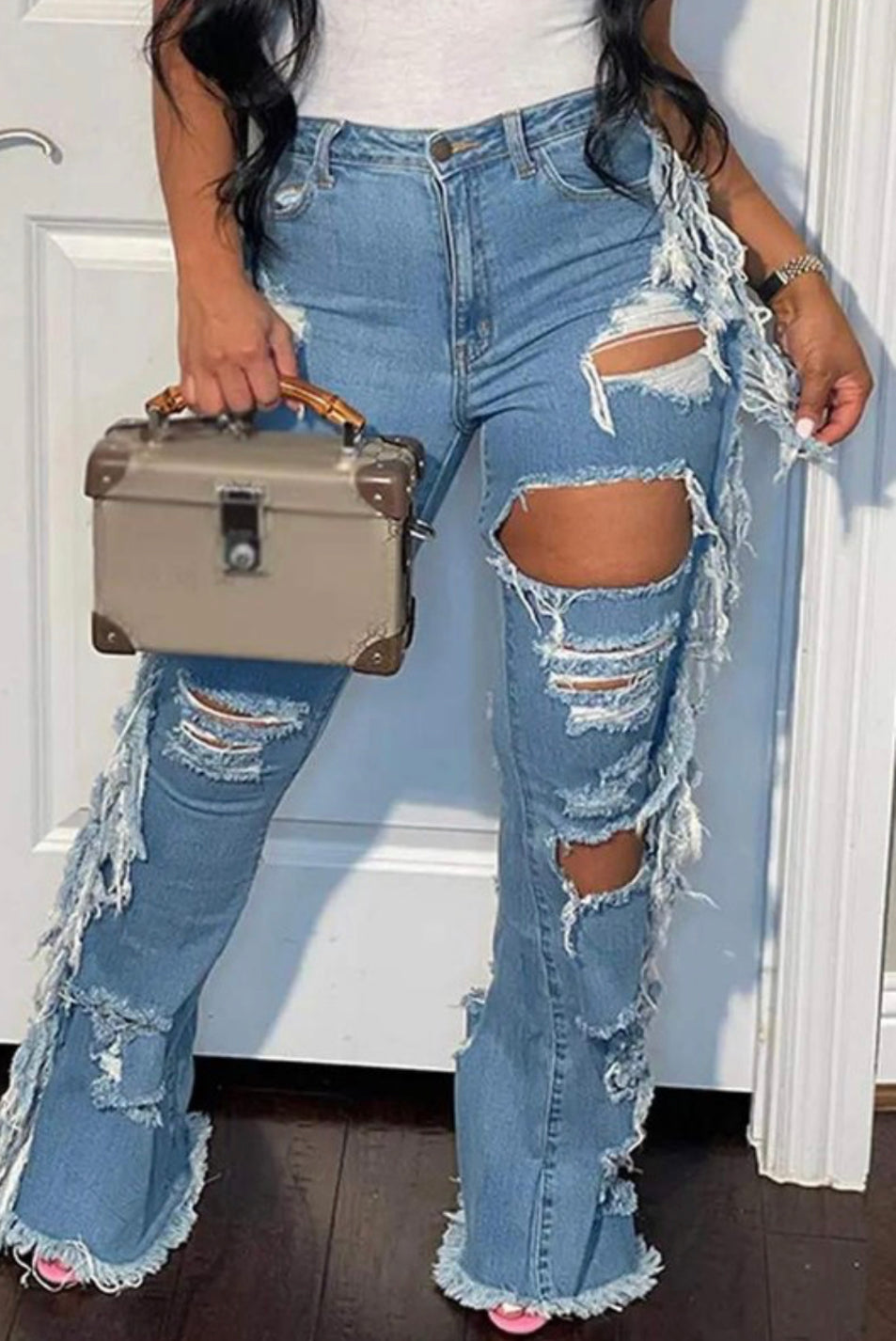 Ripped Fringe Flare Jeans